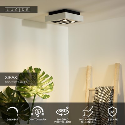 Lucide XIRAX - Deckenstrahler - LED Dim to warm - GU10 - 4x5W 2200K/3000K - Weiß